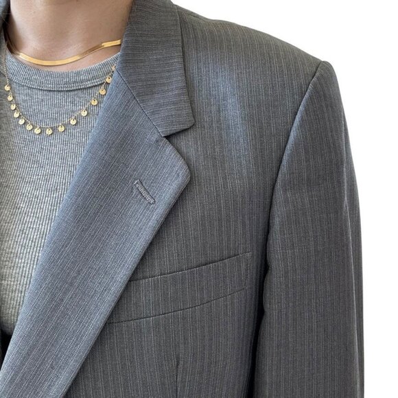 Vintage Christian Dior Gray Wool Pinstripe Oversized Blazer Sport Coat 44R - Picture 6 of 11